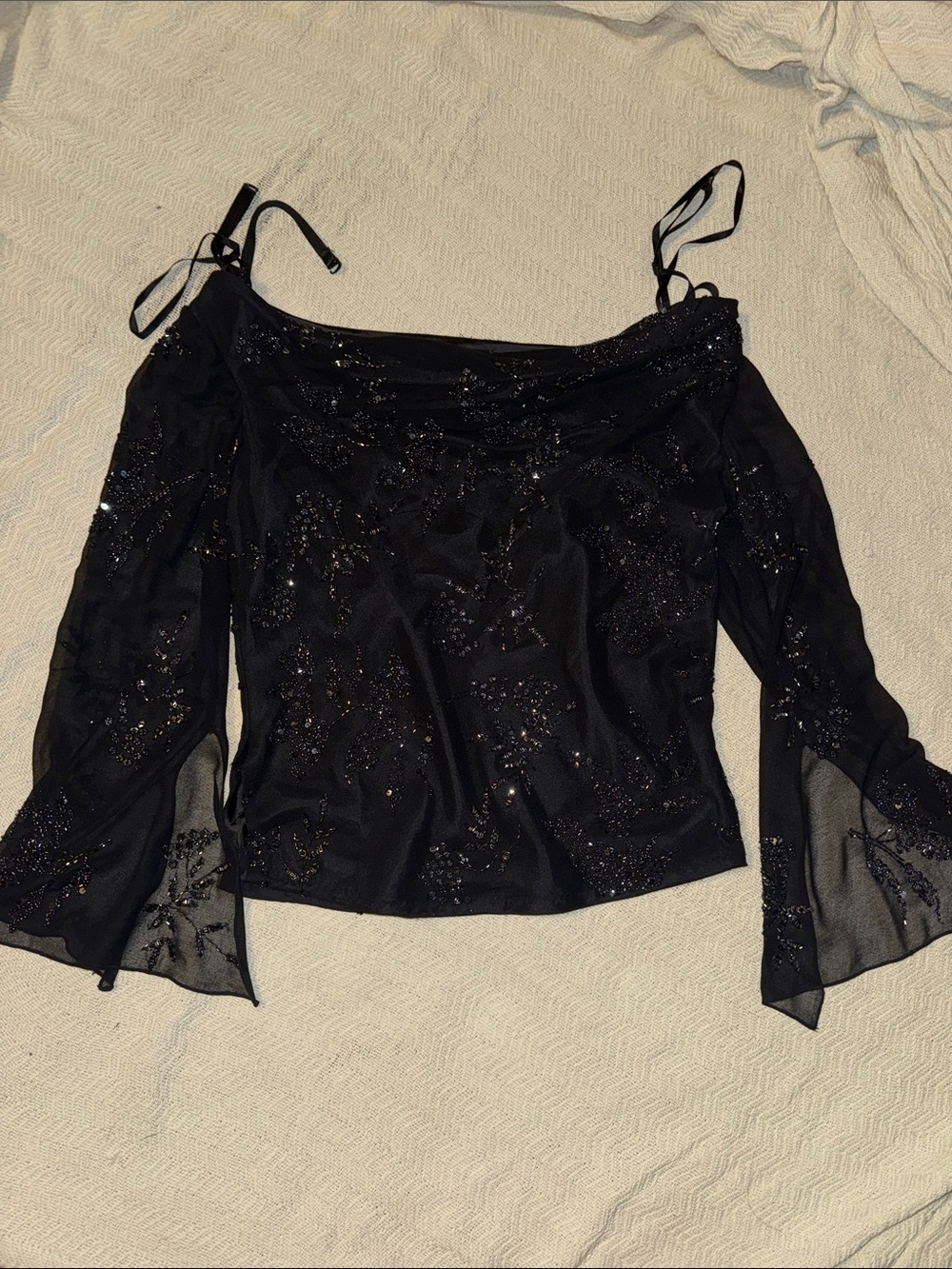 Black Embellished Off-Shoulder Women's Top